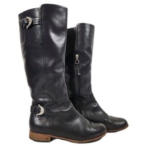 UGG Amberlee Womens Size 8 Black Leather Shearling Lined Riding Boots Tall